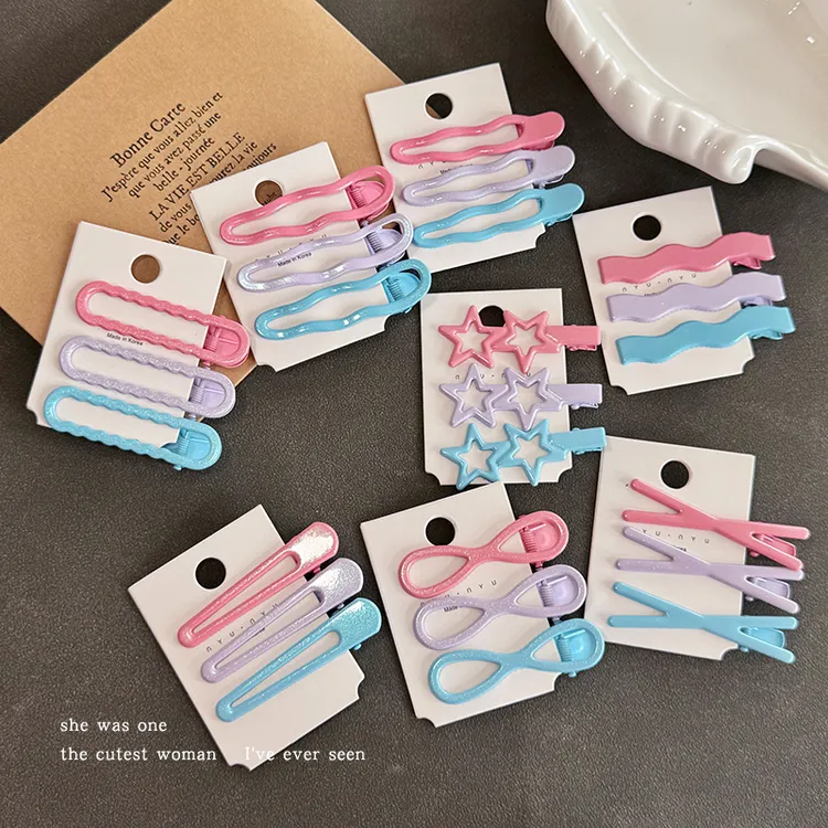 糖果色金属发夹女彩色多巴胺发卡前额碎发夹侧边夹一字夹鸭嘴夹子