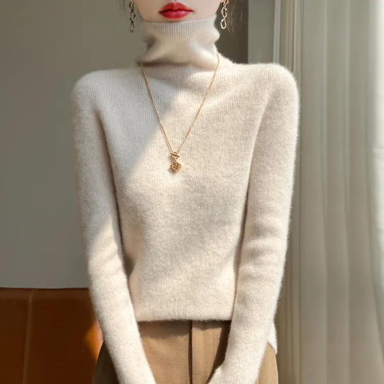 【全无缝】一线成衣两穿高领秋冬女羊毛针织衫加厚修身打底毛衣