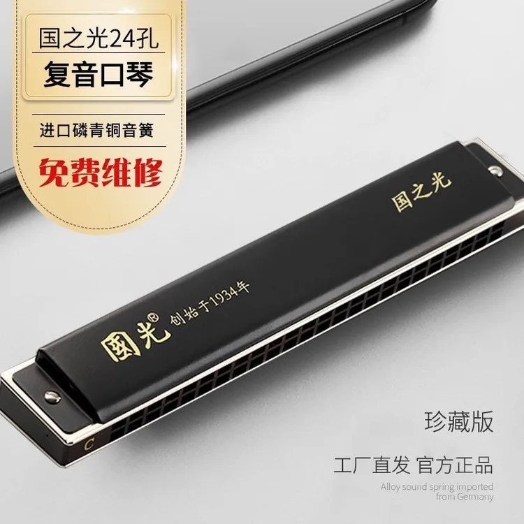 国光24孔国之光复音十二调波动音口琴乐器吹奏乐器演奏吹奏