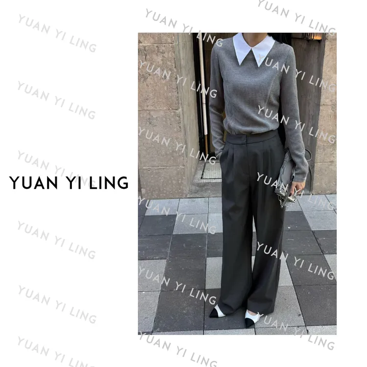 袁艺灵【菲林周刊】绵羊毛竖坑条纹层次感慵懒上衣6062