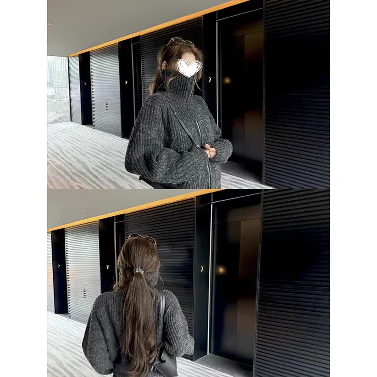 MosesQueen/魔西女王重磅针织衫秋冬新款韩系高级感翻领毛衣外套