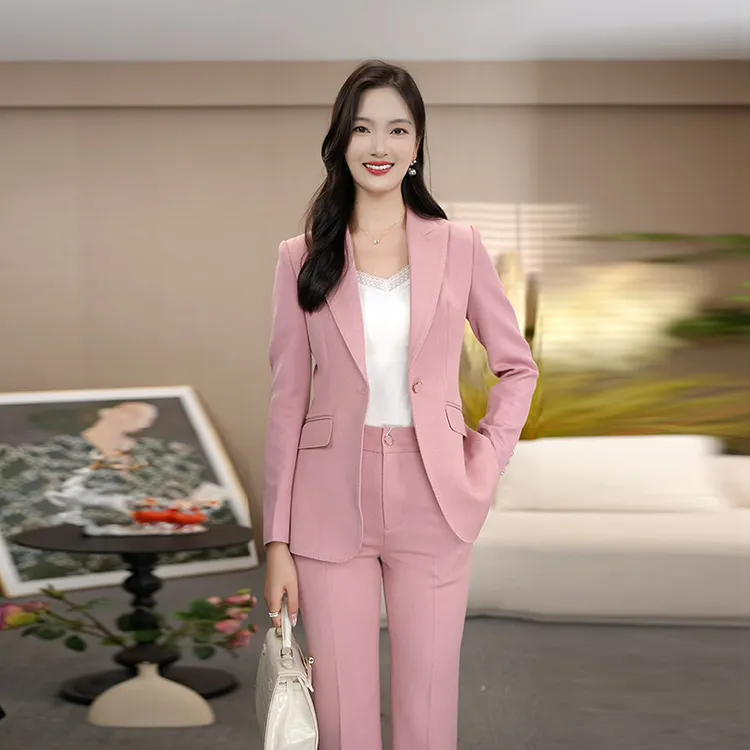 粉色西装套装女秋冬2025新款气质时尚修身显瘦女神范长袖西装