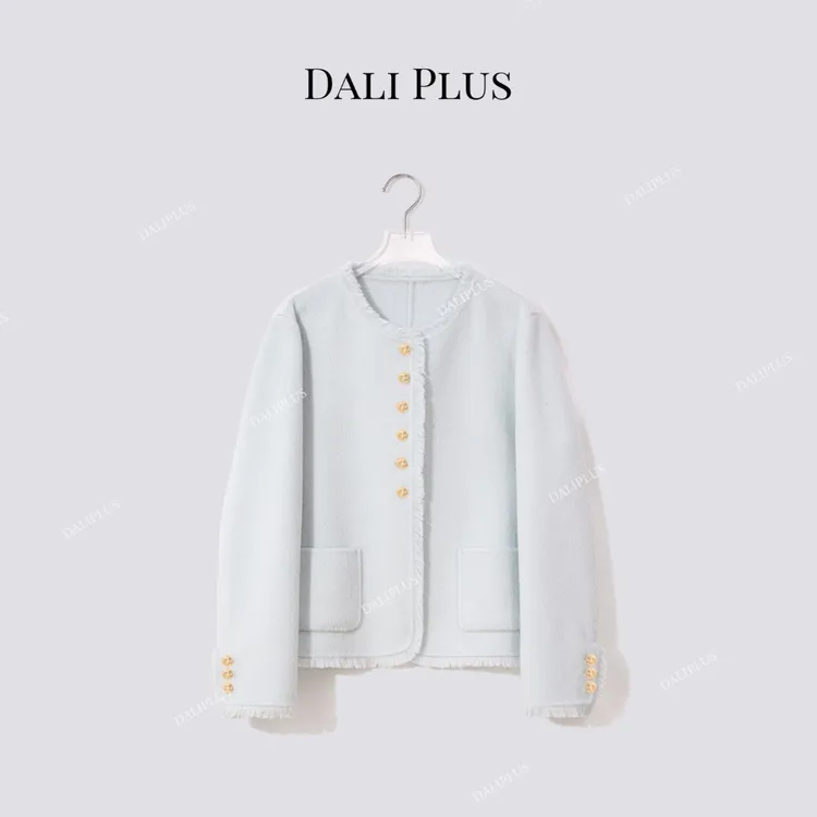 DALI PLUS【绵羊毛+骆驼绒】单排金币扣圆领短款呢大衣-D5CH4684