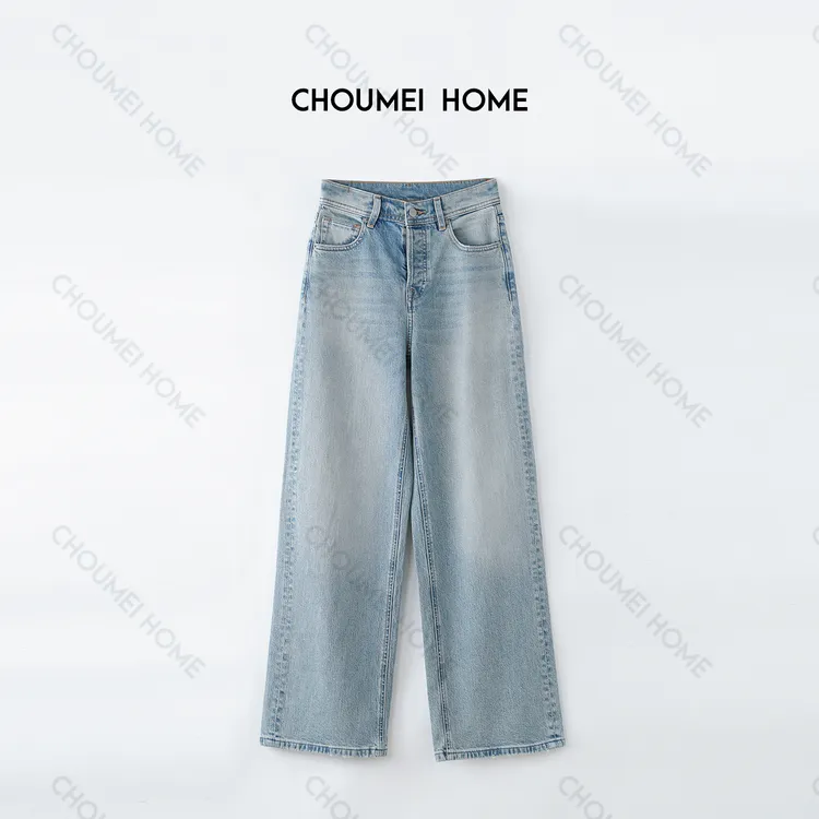 Choumei Home夏季薄款设计师新潮风排扣牛仔裤女 时尚直筒阔腿裤