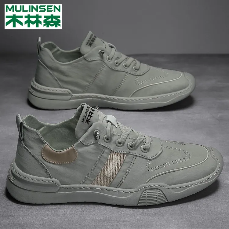 木林森帆布男鞋秋季透气防滑软底跑步登山运动薄款百搭休闲运动鞋