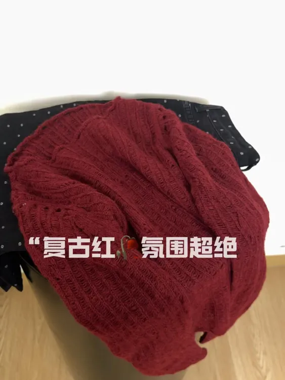 氛围感显白复古红色软糯毛衣女2025秋冬新款慵懒风镂空针织衫上衣