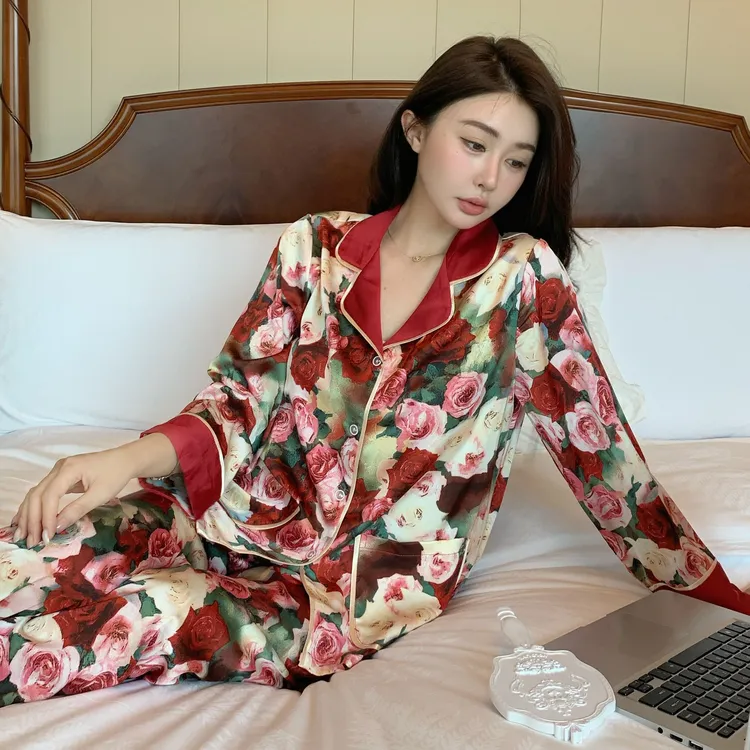 2025年春秋国风新中式款高级长袖长裤睡衣女大码家居服套装