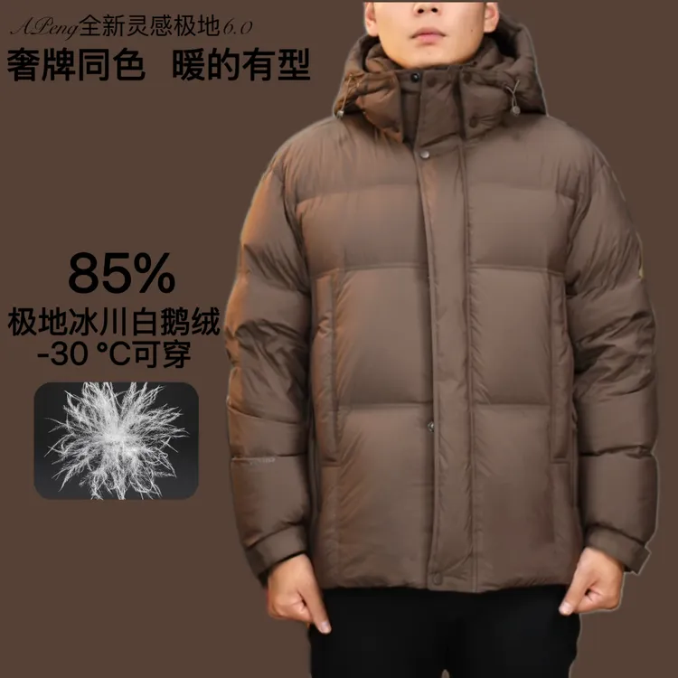 男士高奢极寒系列厚款鹅绒服保暖外套纯色休闲风可拆卸帽零感极地