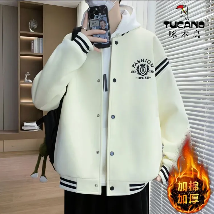 啄木鸟秋冬季加棉加厚棒球服学院风夹克青少年帅气飞行员男装美式