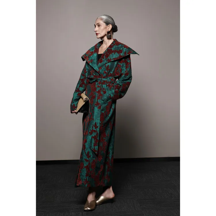 芈莱尤优——新款【夜棠浮香】高级感提花风衣F25-6304-4