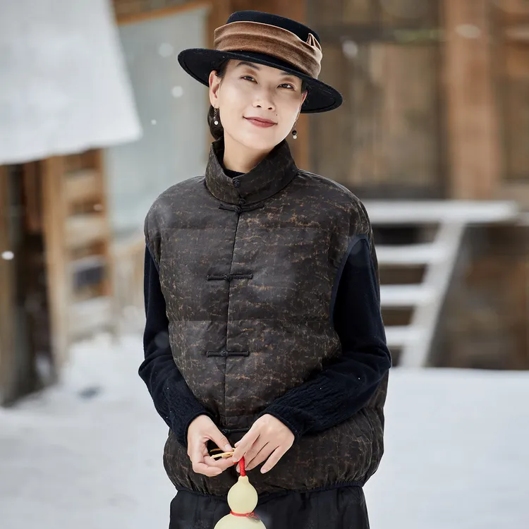 布小匠原创设计桑蚕丝绢纺香云纱马夹女新款冬季新中式国风马甲