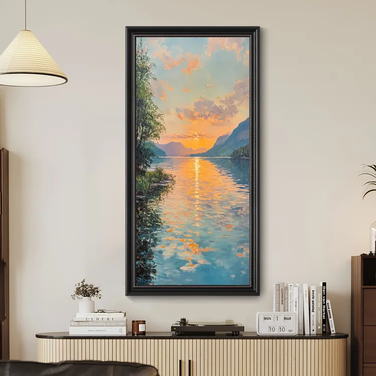 【湖光沐晨】美学玄关装饰画进门入户挂画山水画壁画过道走廊油画