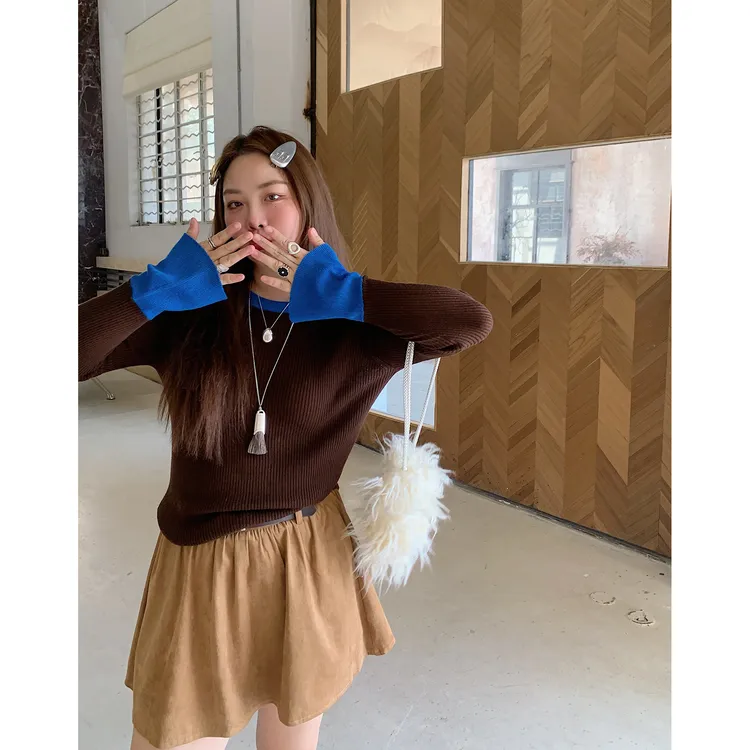 【我想吃肉】金大支撞色针织衫打底衫2025秋冬季胖mm大码0923/0390