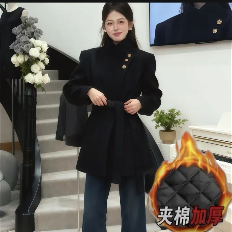 （星空呢）3秋冬韩版外套女小个子显瘦收腰气质中长款炸街大衣