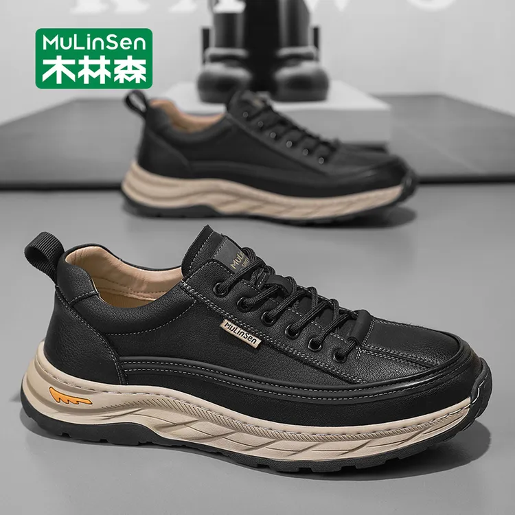 木林森休闲皮鞋2025春秋季新款男款英伦商务低帮板鞋上班防滑男鞋