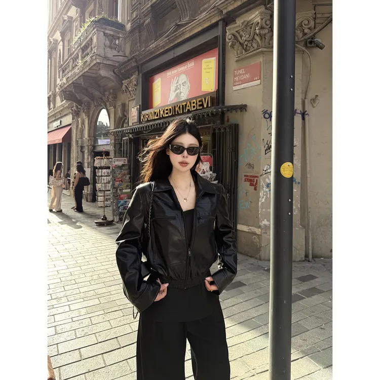 黑泽玄七春秋玛黑区新贵皮衣微胖百搭显瘦皮质外套女