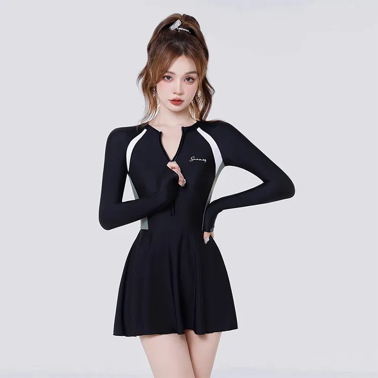 佑游13064泳衣女2025新款连体长袖防晒保守遮肉显瘦游泳运动泳装