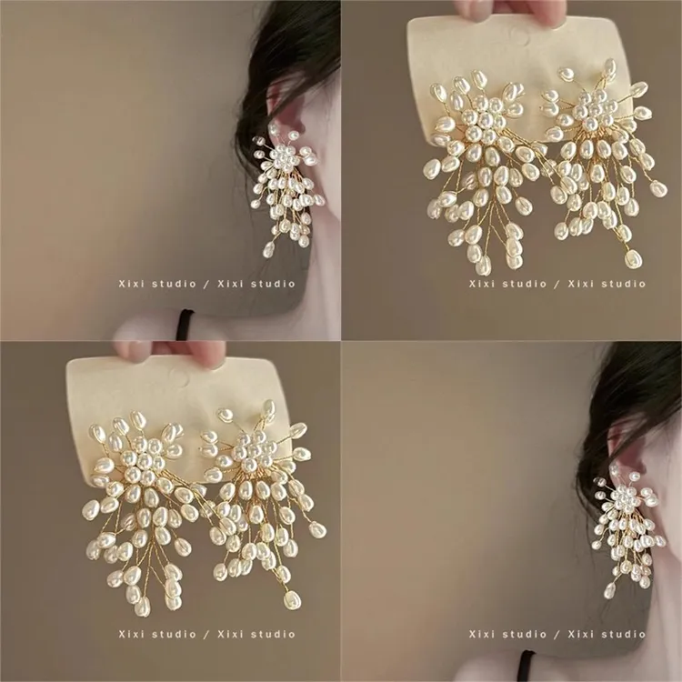 珠珠瀑布！独特流苏耳环！小众设计感耳钉港风耳饰品盘发器夸张女