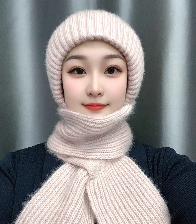 加绒加厚女士帽子冬季女保暖冬天帽子围巾一体松鼠绒风雪帽网红款