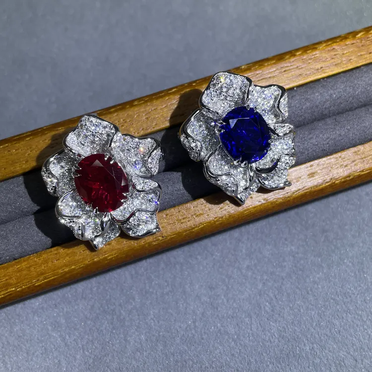 培育红宝石实验室培育彩色宝石胸针吊坠两用款