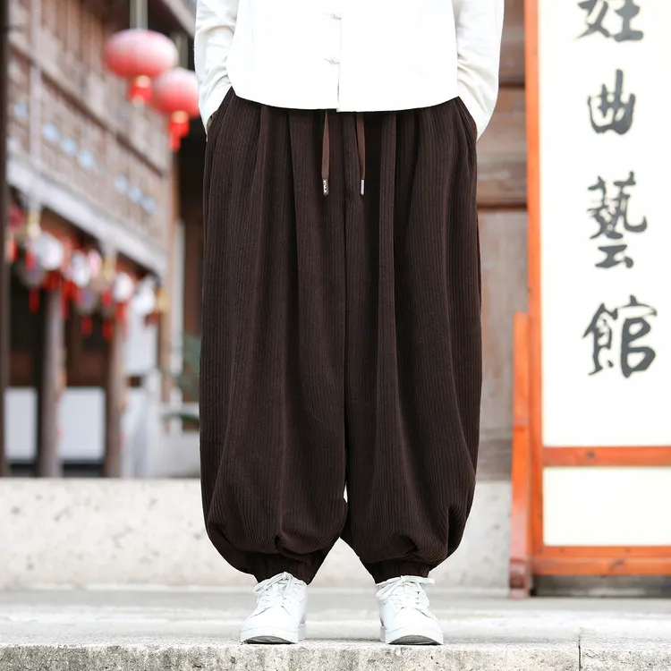 新款秋冬潮流百搭宽松休闲束脚哈伦裤中国风男大码简约阔腿灯笼裤