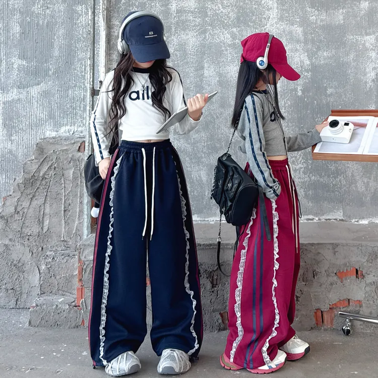 女童套装春秋季2025新款爆款中大童洋气打底衫韩版潮款休闲阔腿裤