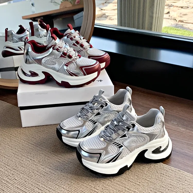 白鹿明星同款鞋增高老爹鞋女2025新款厚底透气鞋子休闲运动鞋女款