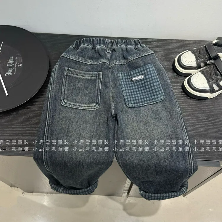 【小潮童】现货D25103男童冬季新款加绒加厚一体绒儿童牛仔裤