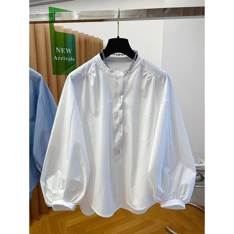 高级感文艺大码时尚个性长袖衬衣气质法式灯笼袖衬衫宽松休闲上衣