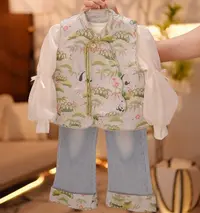 【Y.g9450】2025秋季新款女童复古国风套装女宝重工气质长裤套装