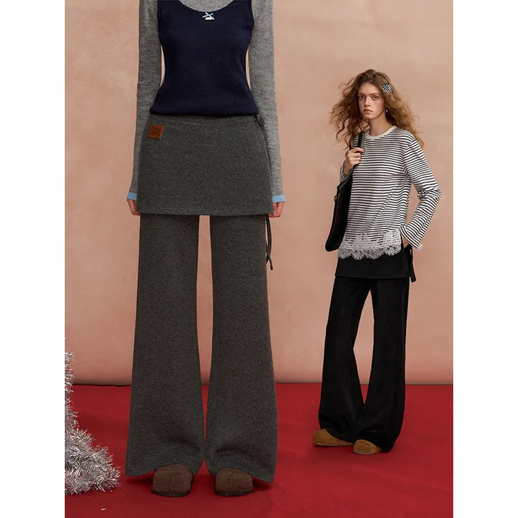 SOMESOWE可拆卸围帘微喇毛呢长裤