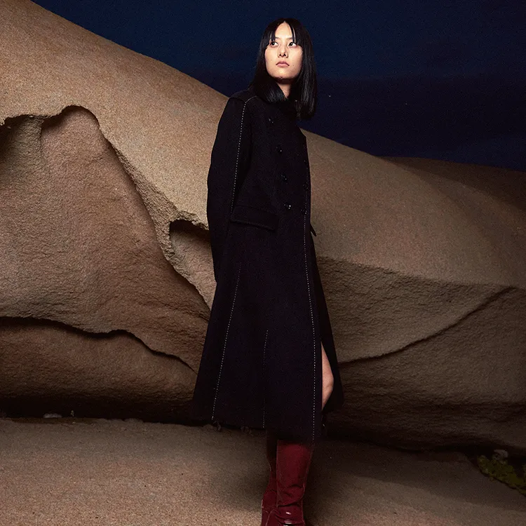 H·GENTEEL荷高23年新款冬装女撞色装饰收腰设计大衣GUD43500795