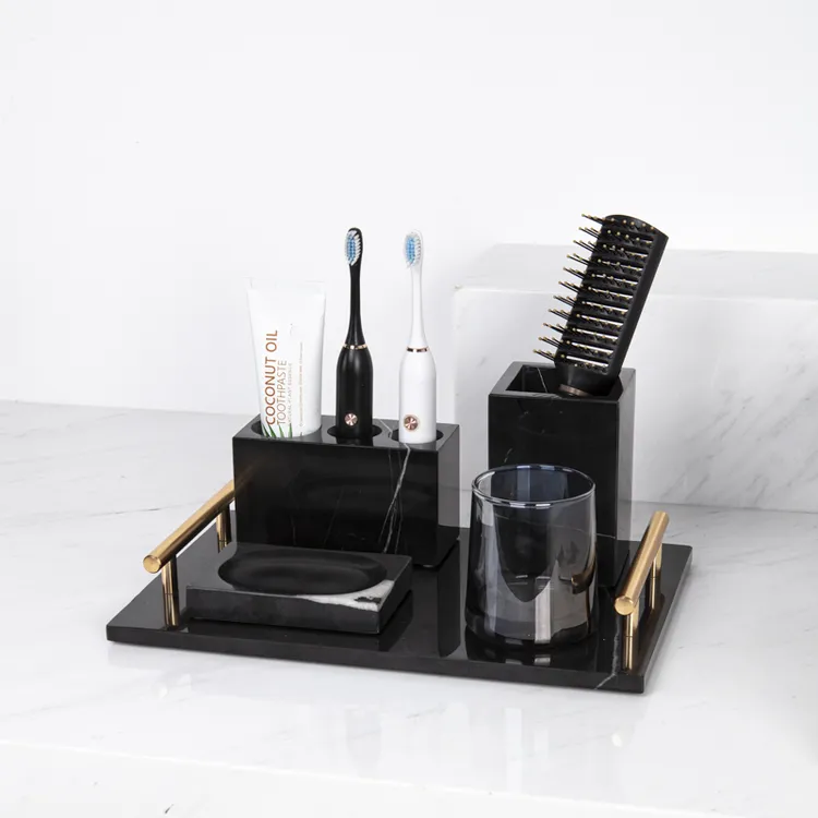 轻奢把手托盘浴室牙刷架置物杯洗漱台乳液瓶香薰瓶软装家用套装
