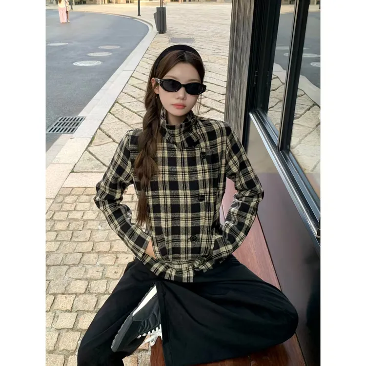 【伽罗沉香】韩系格纹学院立领外套高级感衬衫上衣女H1019