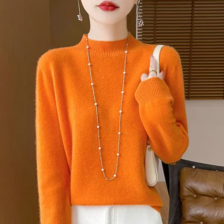 纯100羊绒衫女半高领2025新款宽松时尚内搭羊毛衫针织毛衣打底衫