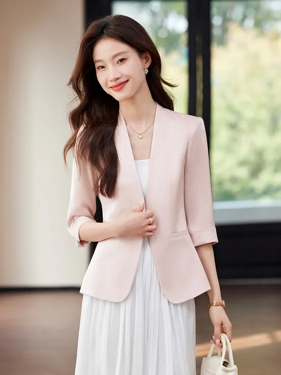 高档春夏季新款中袖薄款透气小西装气质时尚百搭韩版轻职风女外套