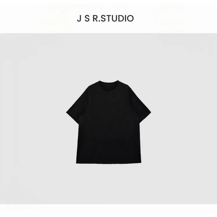 JSR studio 【短版长期主义】设计款简约宽松卷边正肩圆领百搭T恤