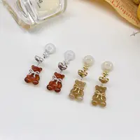 铜合金树脂耳饰 耳夹 05288 好啊商店 小熊耳夹一对，两色 