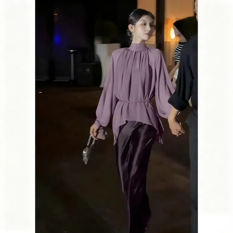 【两件套】【有里布】大气上档次上衣气质高级感飘带衬衫+半身裙D3605