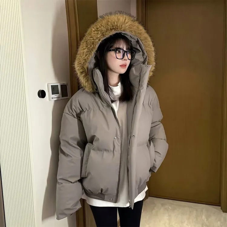 美式pu皮短款羽绒棉服男冬季加厚高级感大毛领外套连帽保暖面包服