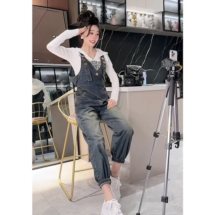 韩版显瘦背带裤2025春季新款宽松遮肉背街头连体裤网红百搭裤子