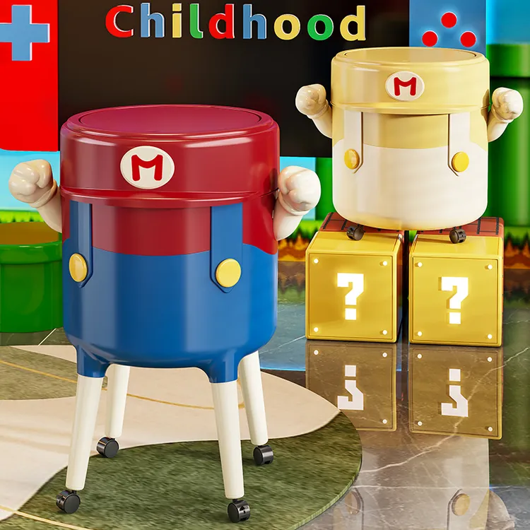 超级马里奥垃圾桶2025新款厨房卧室客厅可爱免弯腰移动轻奢