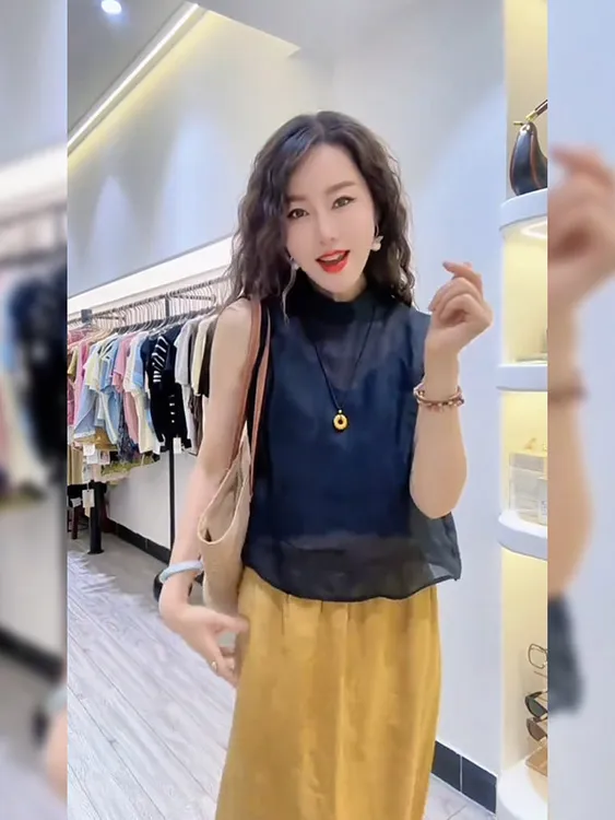 黑色无袖衬衫上衣女士2025年夏季新款宽松高级感休闲小衫衬衣女装