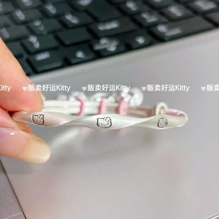 足银手镯 足银999.9Kitty猫莫比乌斯实心拉丝小众时尚百搭手镯