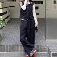 薇莎【两件套】单马甲+阔腿九分牛仔裤两件套套装
