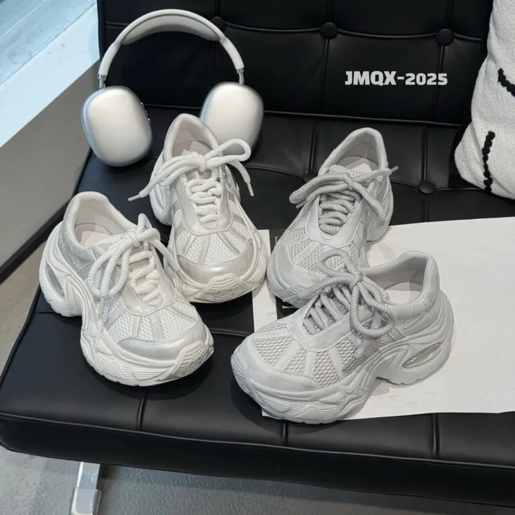 超火复古擦色时尚老爹鞋女2025年春季新款透气增高百搭休闲鞋