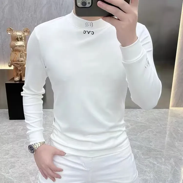 高端男装卫衣2025秋冬新款修身百搭刺绣长袖打底衫高品质内搭男士