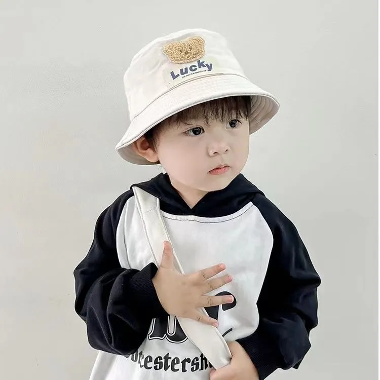 韩版儿童渔夫帽春秋薄款可爱小熊宝宝遮阳帽男女童盆帽个性新款潮