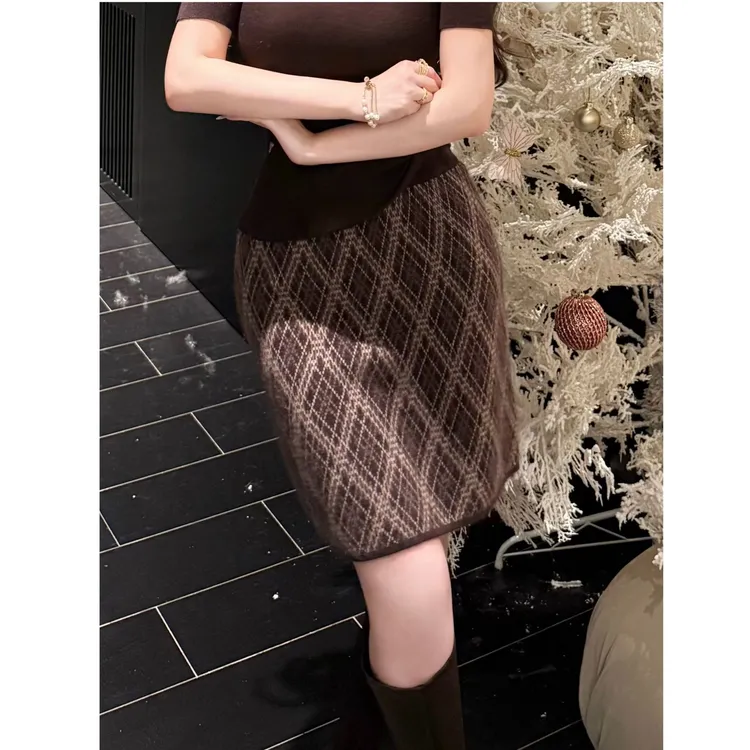 GUIDI GUDI【几何艺术】韩系学院风格纹半身裙/黄加蓝