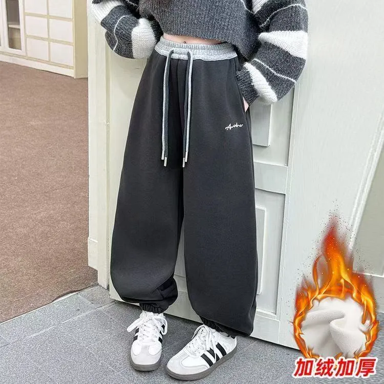 【加绒】男童加绒裤子2025秋冬儿童一体绒运动长裤中大童宽松卫裤